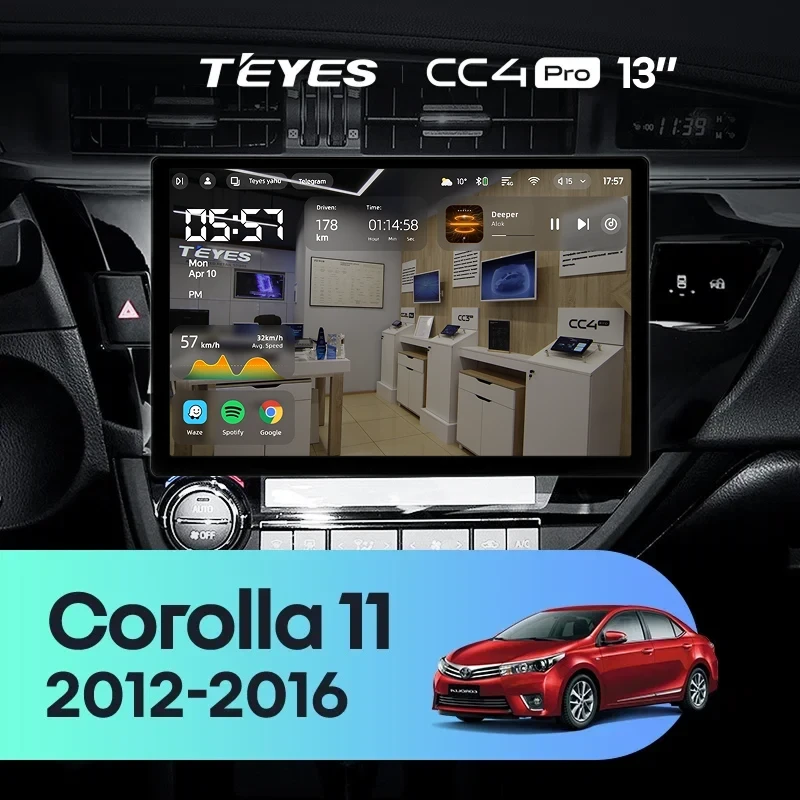 Штатная магнитола Teyes CC4 Pro 8/128 Toyota Corolla (2012-2016) Тип-A (13")