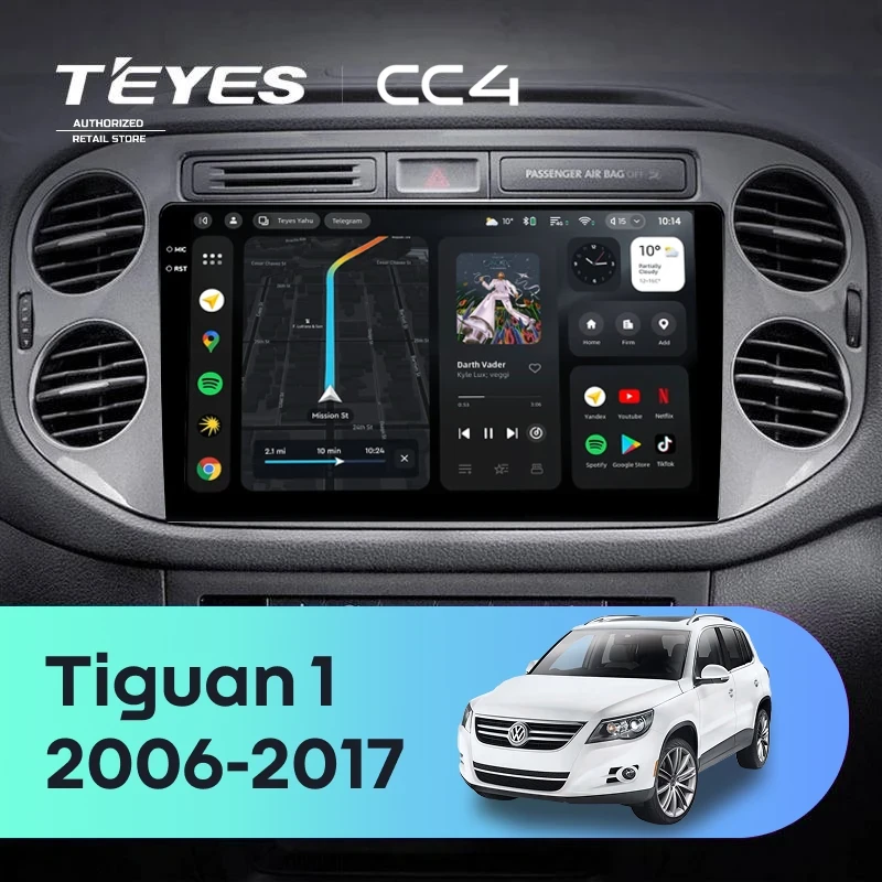 Штатная магнитола Teyes CC4 8/128 Volkswagen Tiguan 1 NF (2006-2017) F2 (10 inch Universal)