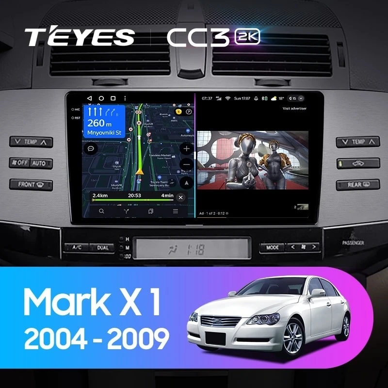 Штатная магнитола Teyes CC3 2K 4/64 Toyota Mark X X120 (2004-2009) Правый руль