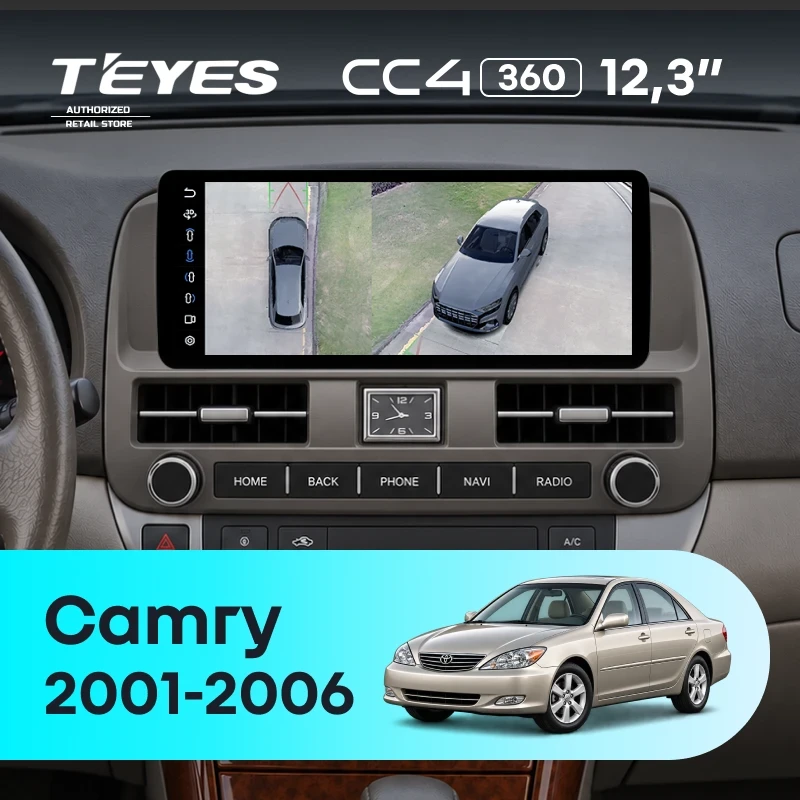 Штатная магнитола Teyes CC4 12.3" 360 6/64 Toyota Camry 5 XV 30 (2001-2006) (серая, с кнопками на руле)