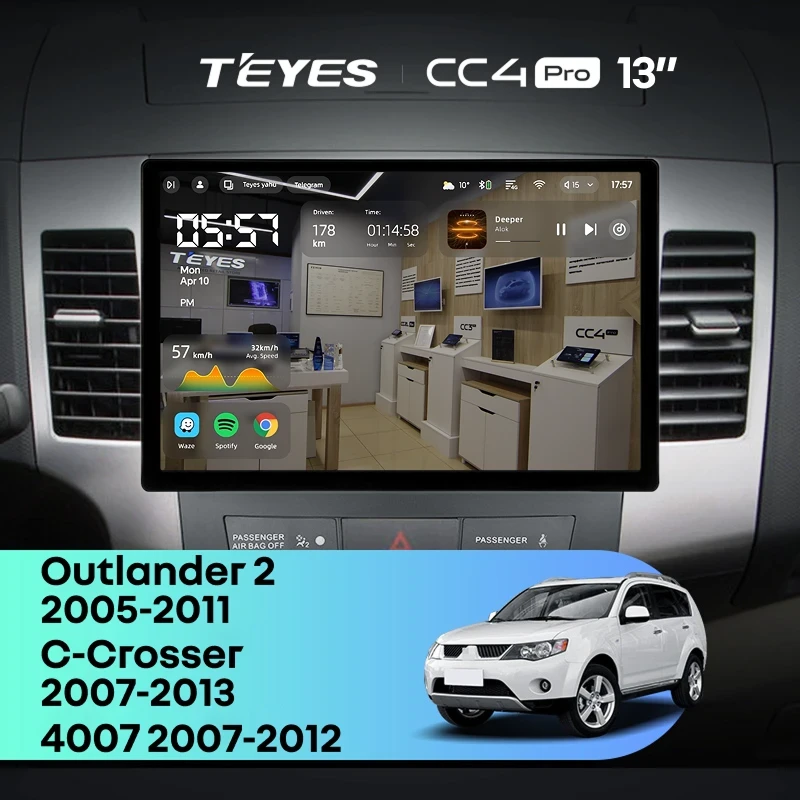 Штатная магнитола Teyes CC4 Pro 8/128 Peugeot 4007 (2007-2012) F1 Тип-A (13")