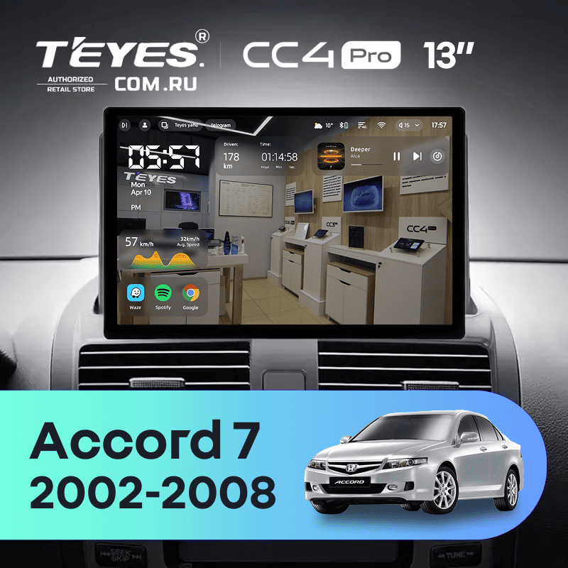 Штатная магнитола Teyes CC4 Pro 8/128 Honda Accord 7 (2002-2008) F1 (0din) (13")