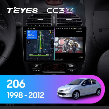 Штатная магнитола Teyes CC3 2K 6/128 Peugeot 206 (1998-2012) F1