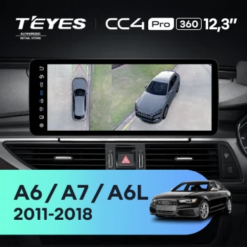 Штатная магнитола Teyes CC4 Pro 12.3" 360 8/128 Audi A6 C7 4 A6L (RMC System) (2011-2018) Правый руль