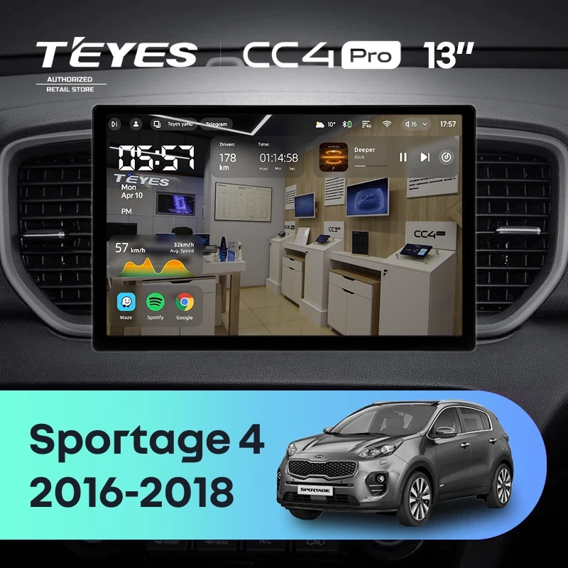 Штатная магнитола Teyes CC4 Pro 8/128 Kia Sportage 4 QL (2016-2018) Тип-B (13")