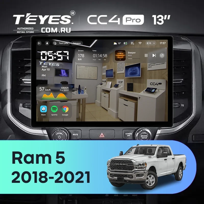 Штатная магнитола Teyes CC4 Pro 8/128 Dodge Ram 4 IV DJ DS (2018-2021) (0din) F1 (13")