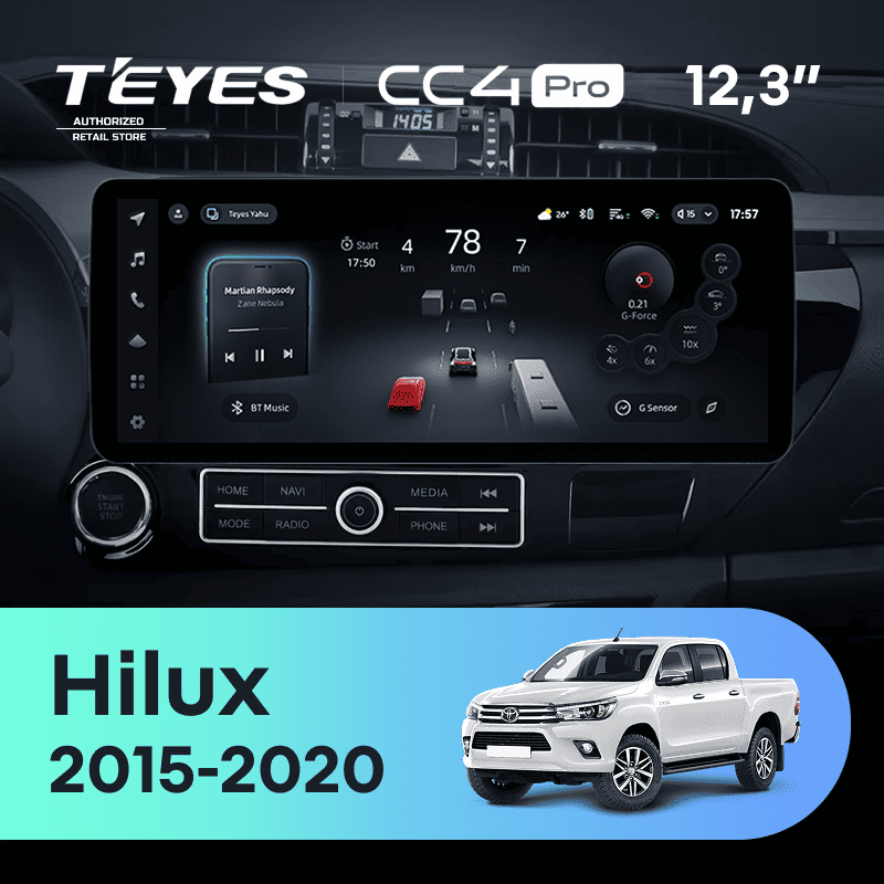 Штатная магнитола Teyes CC4 Pro 12.3" 8/128 Toyota Hilux Pick Up AN120 (2015-2020)