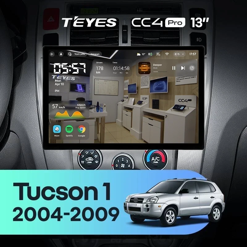 Штатная магнитола Teyes CC4 Pro 12/256 Hyundai Tucson 1 (2004-2009) F1 (13")