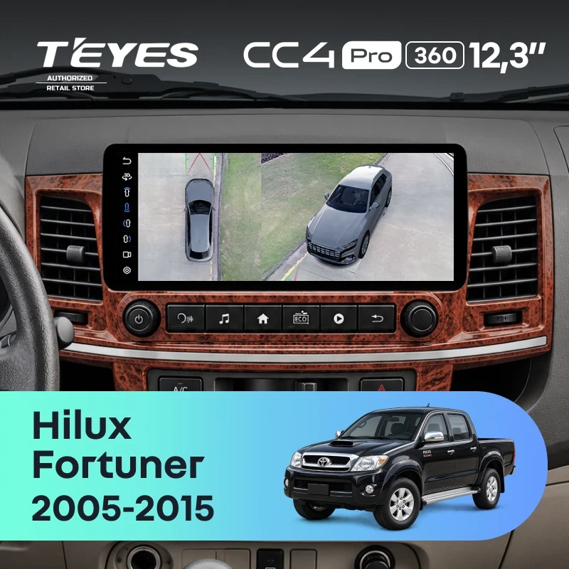 Штатная магнитола Teyes CC4 Pro 12.3" 360 12/256 Toyota Hilux (2008-2015) (с конд., без кнопок на руле)