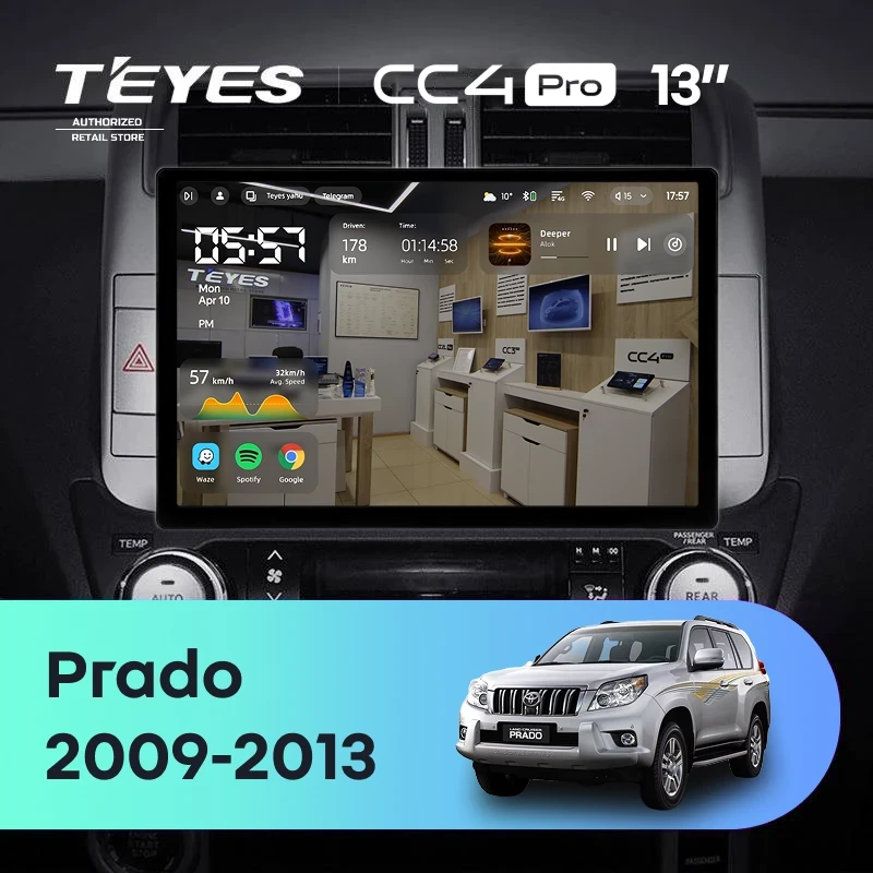 Штатная магнитола Teyes CC4 Pro 12/256 Toyota Land Cruiser Prado 150 (2009-2013) F1 Тип-AB (13")
