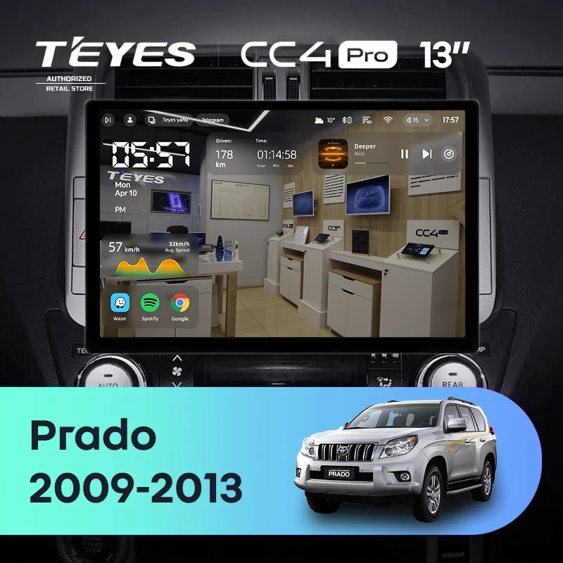 Штатная магнитола Teyes CC4 Pro 12/256 Toyota Land Cruiser Prado 150 (2009-2013) F2 Тип-A (13")