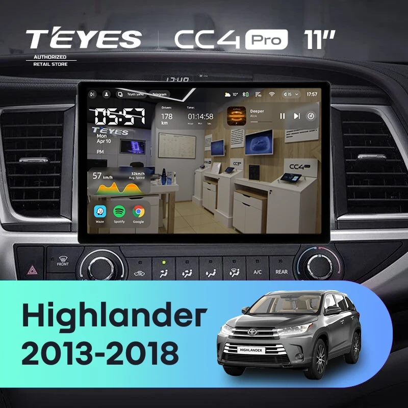 Штатная магнитола Teyes CC4 Pro 8/128 Toyota Highlander 3 XU50 (2013-2018) (11")
