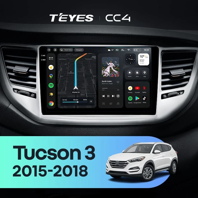 Штатная магнитола Teyes CC4 8/128 Hyundai Tucson 3 (2015-2018) Тип-B