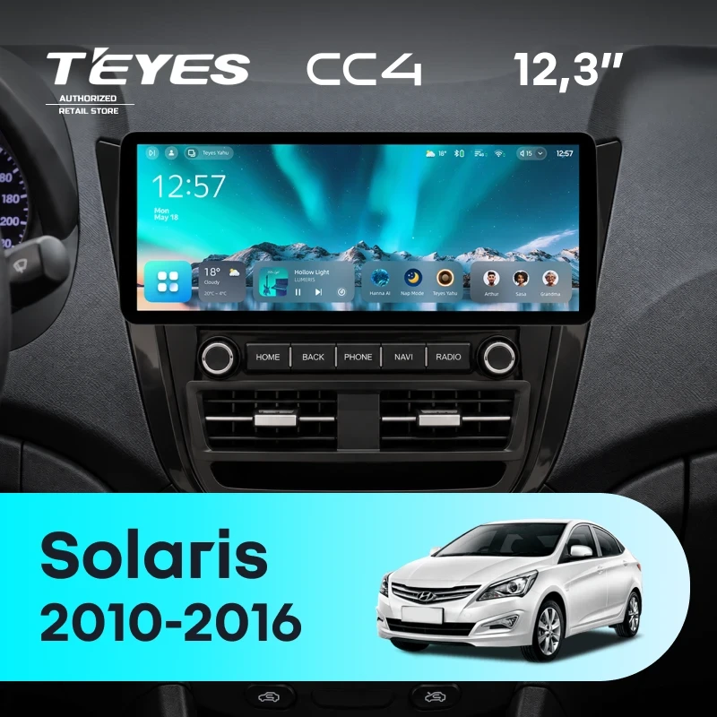 Штатная магнитола Teyes CC4 12.3" 8/128 Hyundai Solaris 1 (2010-2016) F2