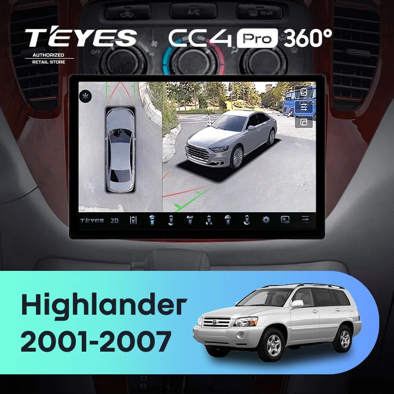 Штатная магнитола Teyes CC4 Pro 360 8/128 Toyota Highlander 1 XU20 (2001-2007) (11")