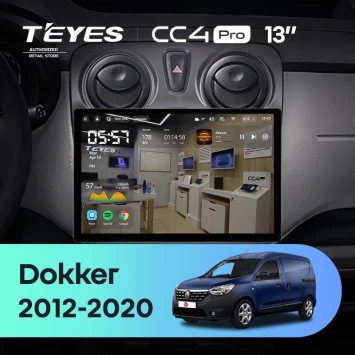 Штатная магнитола Teyes CC4 Pro 8/128 Renault Dokker (2012-2020) (13")