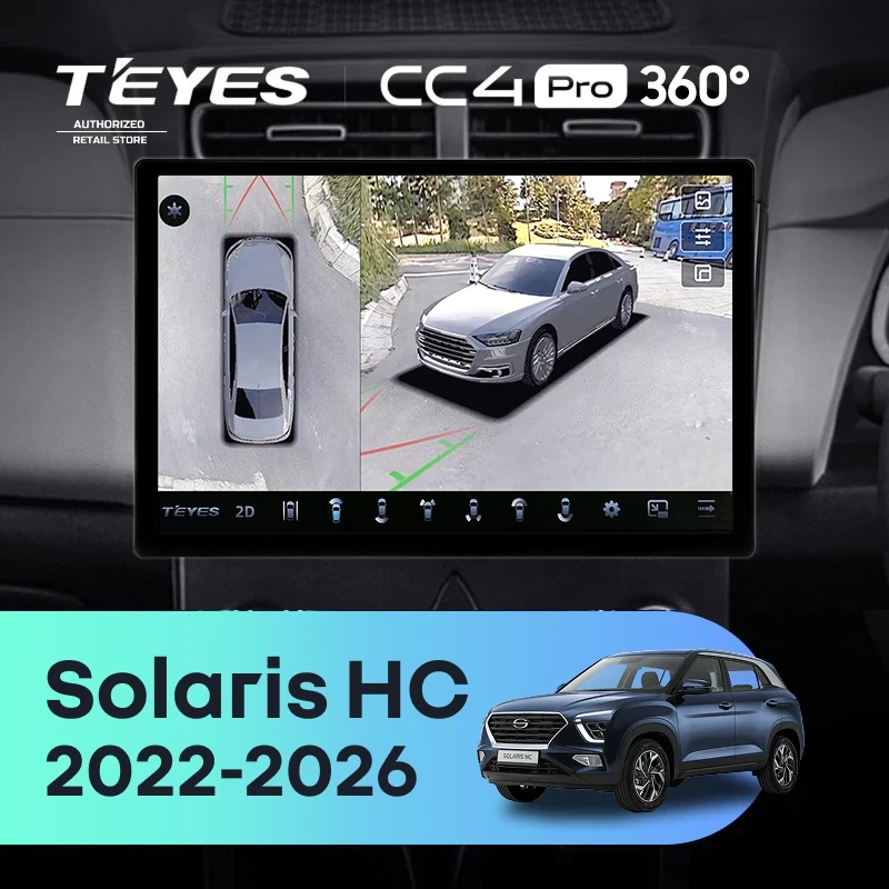 Штатная магнитола Teyes CC4 Pro 360 8/128 Solaris HC (2022-2026) (глянец) F2 (13")