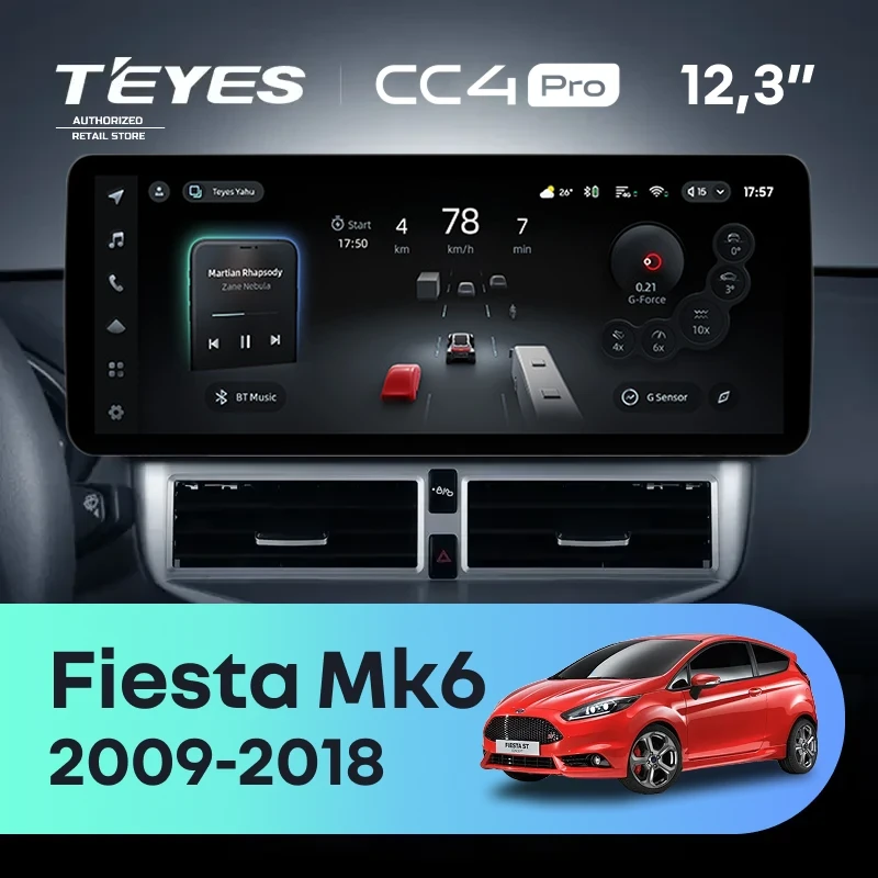 Штатная магнитола Teyes CC4 Pro 12.3" 8/128 Ford Fiesta Mk 6 (2009-2012) Тип-A