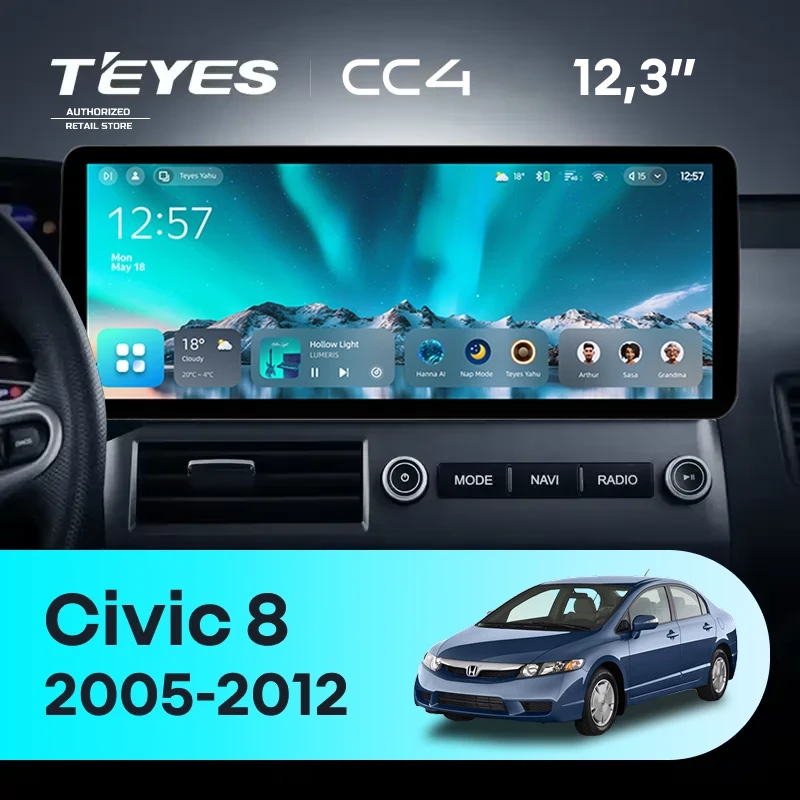 Штатная магнитола Teyes CC4 12.3" 6/64 Honda Civic 8 FK FN FD (2005-2012)