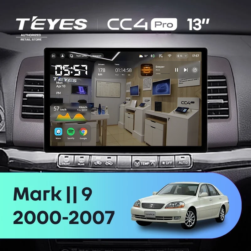 Штатная магнитола Teyes CC4 Pro 12/256 Toyota Mark II 9 X110 (2000-2007) F2 (13")