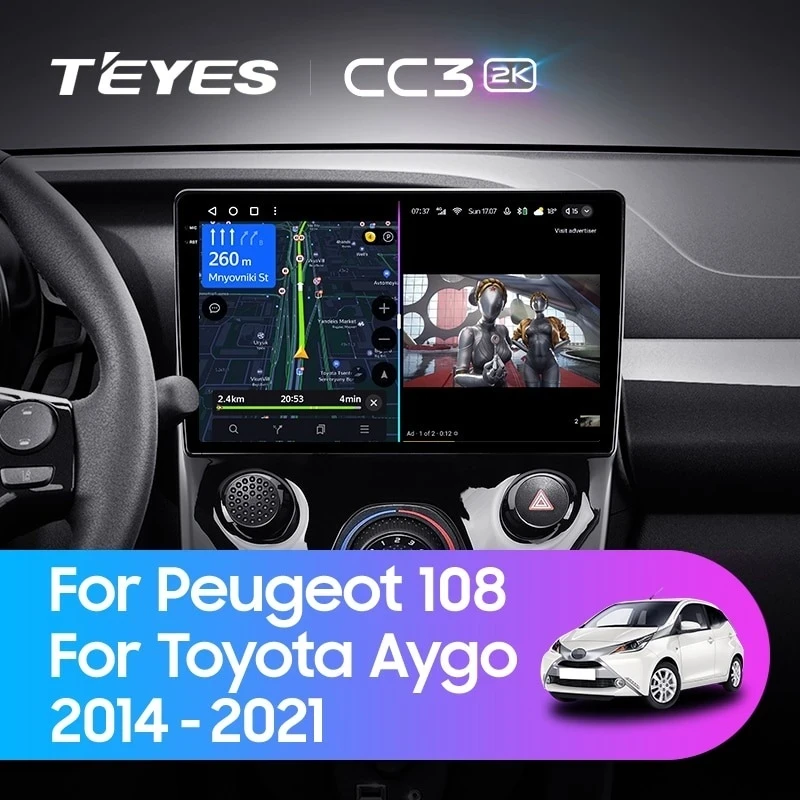Штатная магнитола Teyes CC3 2K 4/64 Peugeot 108 (2014-2021) F1