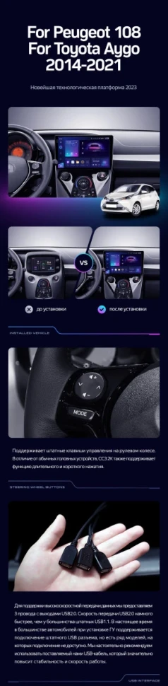 Штатная магнитола Teyes CC3 2K 4/64 Peugeot 108 (2014-2021) F1