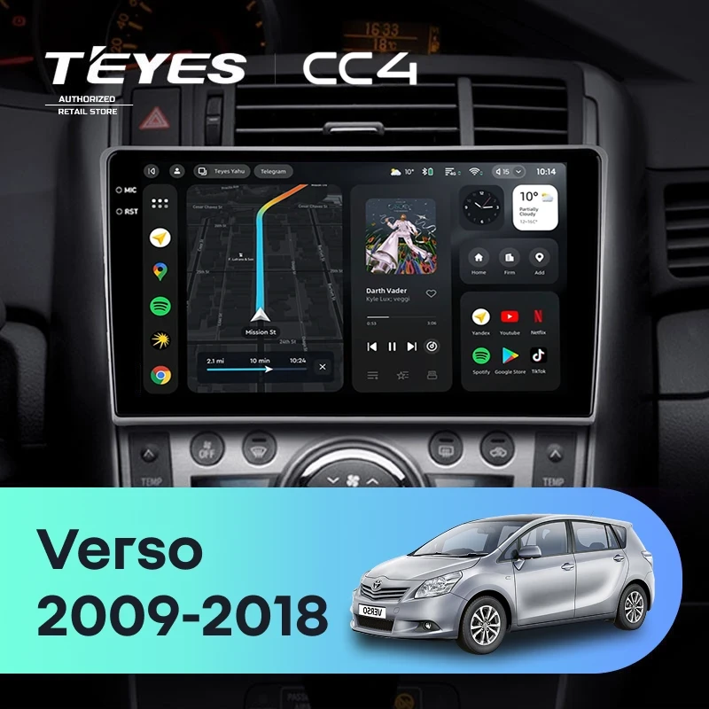 Штатная магнитола Teyes CC4 8/128 Toyota Verso R20 (2009-2018) F1