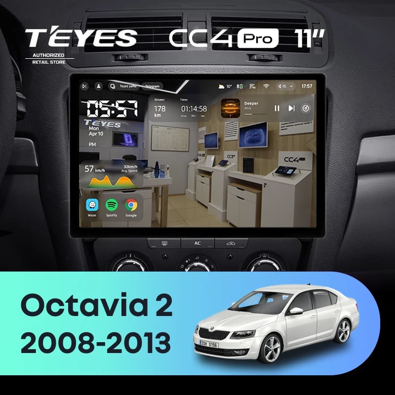 Штатная магнитола Teyes CC4 Pro 8/128 Skoda Octavia 2 A5 (2008-2013) (11")