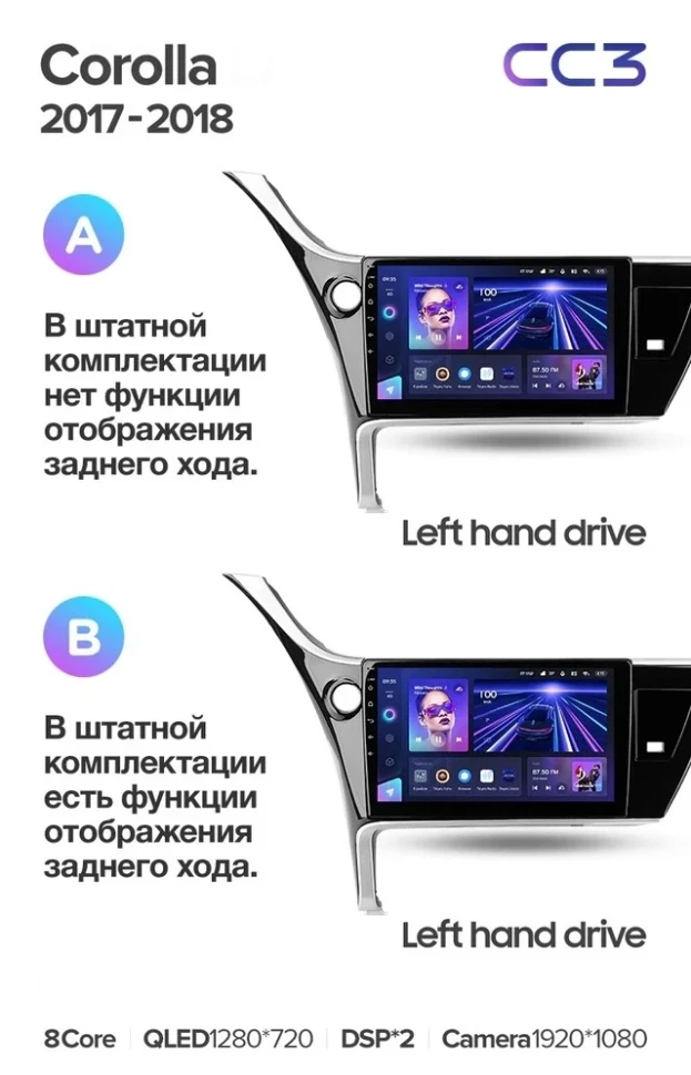 Штатная магнитола Teyes CC3 2K 6/128 Toyota Corolla (2017-2018) Тип-B