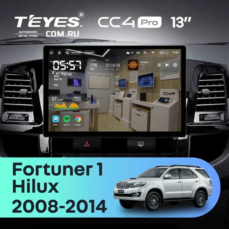 Штатная магнитола Teyes CC4 Pro 8/128 Toyota Hilux (2008-2014) F1 (13")