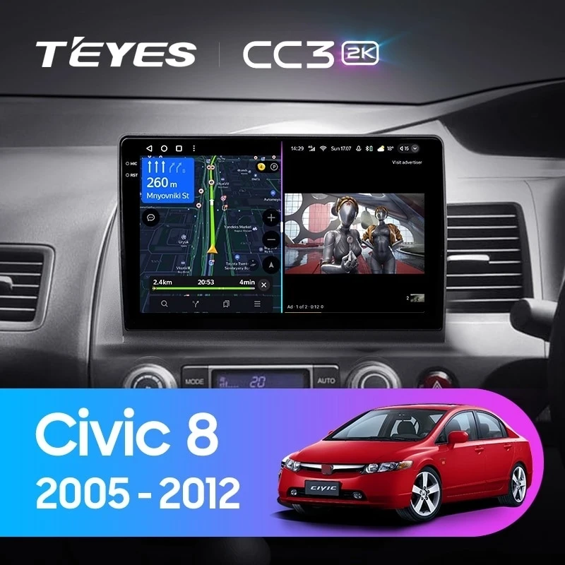 Штатная магнитола Teyes CC3 2K 4/32 Honda Civic 8 FK FN FD (2005-2012) Правый руль