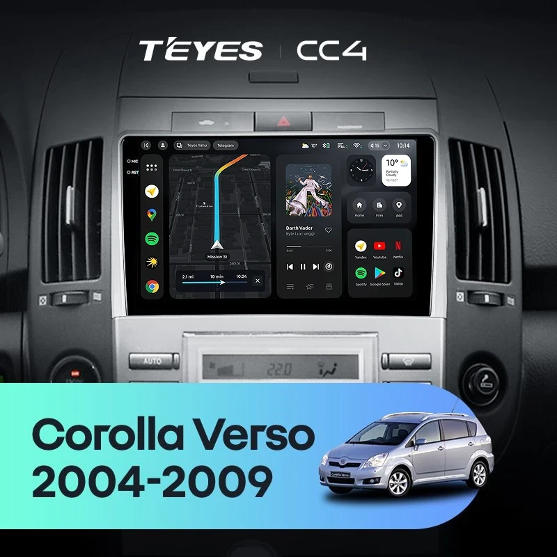 Штатная магнитола Teyes CC4 8/128 Toyota Corolla Verso AR10 (2004-2009) F2