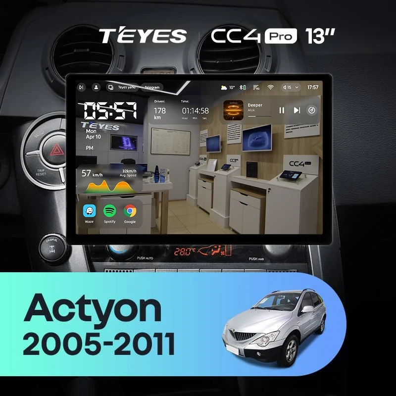 Штатная магнитола Teyes CC4 Pro 12/256 SsangYong Actyon C100 (2005-2011) (13")