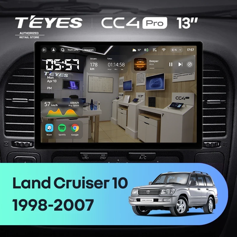 Штатная магнитола Teyes CC4 Pro 8/128 Toyota Land Cruiser 10 J100 100 (1998-2007) (13")