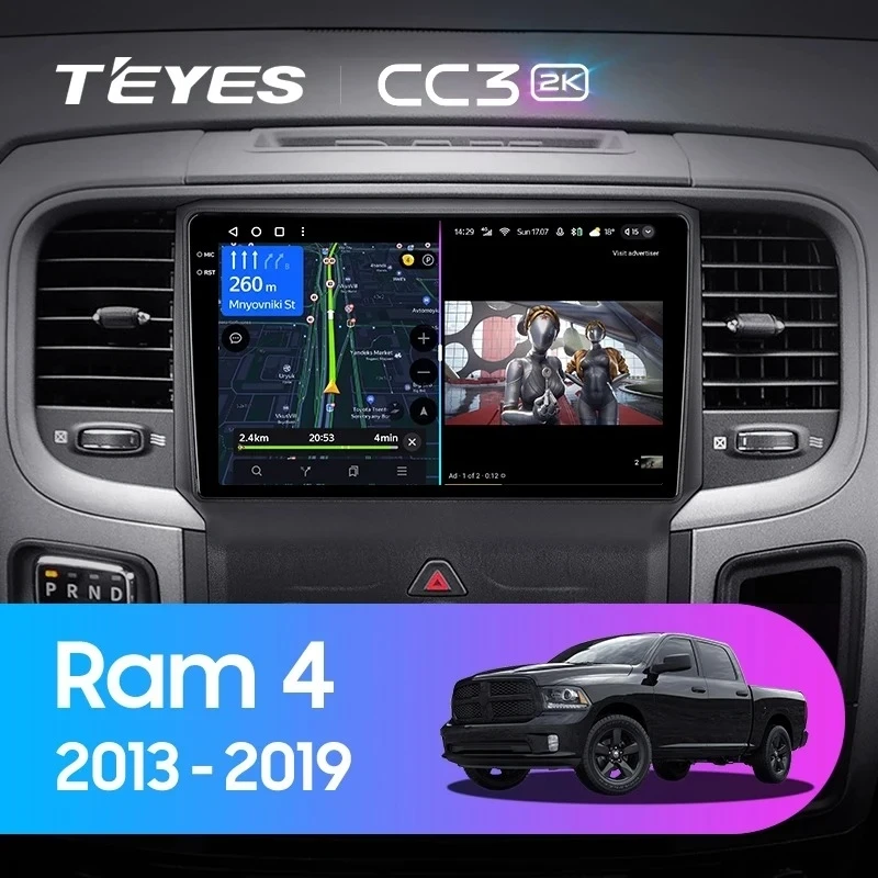 Штатная магнитола Teyes CC3 2K 4/64 Dodge Ram 4 DJ DS (2013-2019) F2