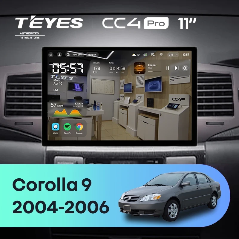 Штатная магнитола Teyes CC4 Pro 12/256 Toyota Corolla 9 E120 (2004-2006) (11")