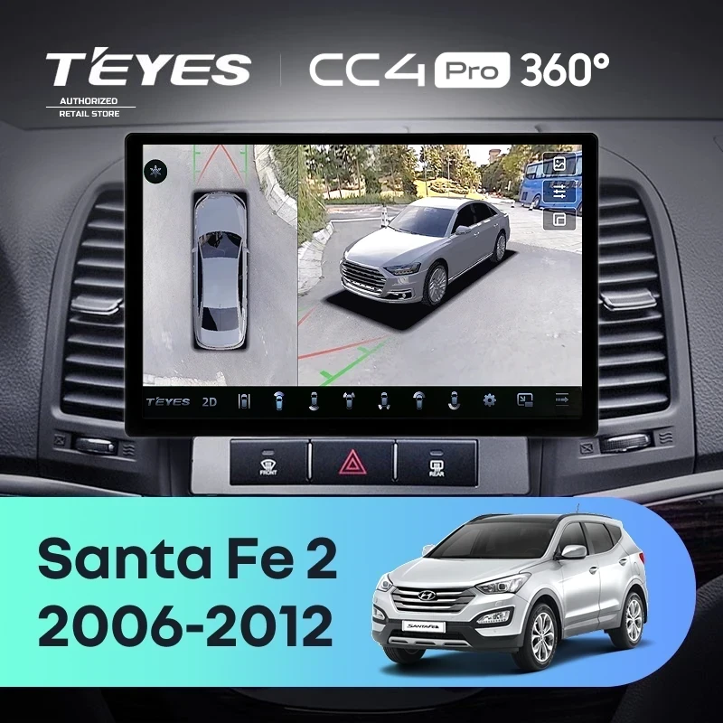 Штатная магнитола Teyes CC4 Pro 360 12/256 Hyundai Santa Fe 2 (2006-2012) (13")