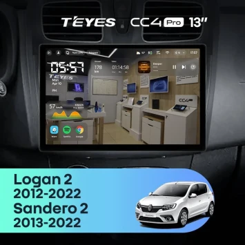 Штатная магнитола Teyes CC4 Pro 8/128 Renault Logan 2 (2012-2022) F1 (13")