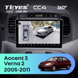 Штатная магнитола Teyes CC4 360 8/128 Hyundai Accent 3 (2005-2011) (черная)