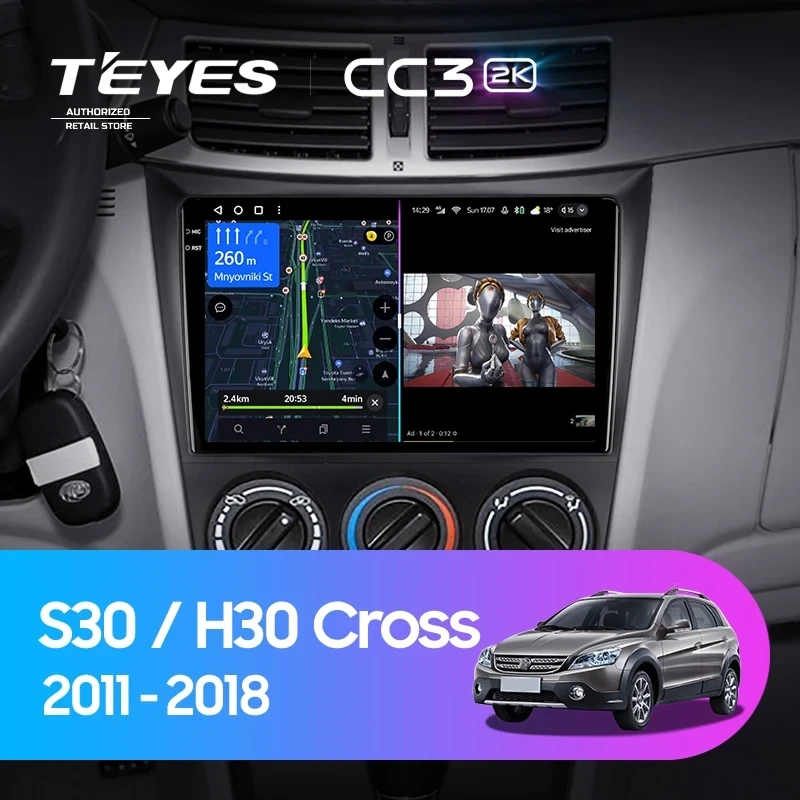 Штатная магнитола Teyes CC3 2K 360 6/128 Dongfeng S30 H30 Cross (2011-2018)