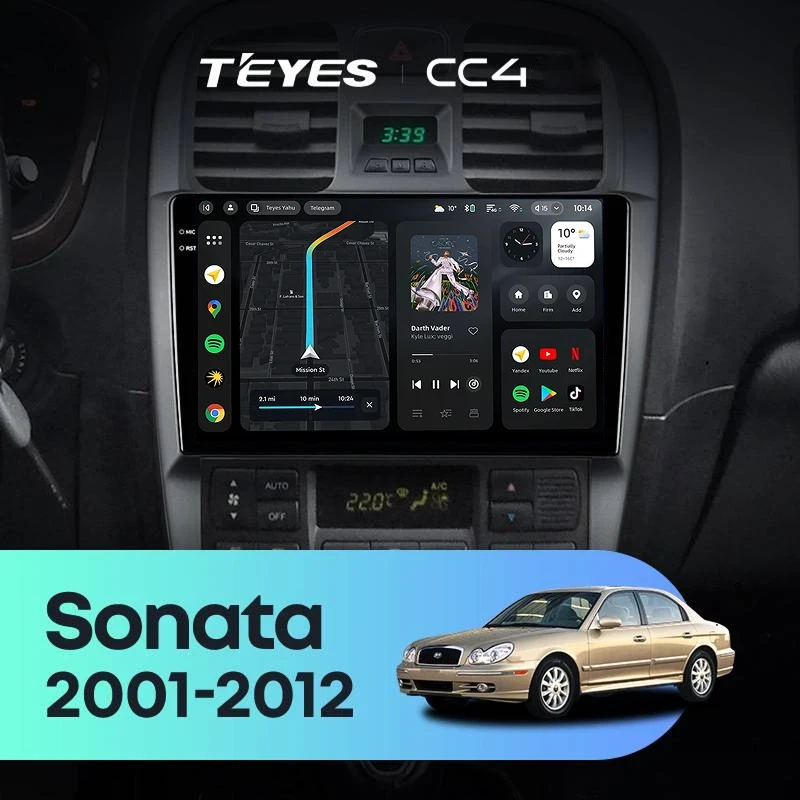 Штатная магнитола Teyes CC4 6/64 Hyundai Sonata EF рестайлинг (2001-2012)