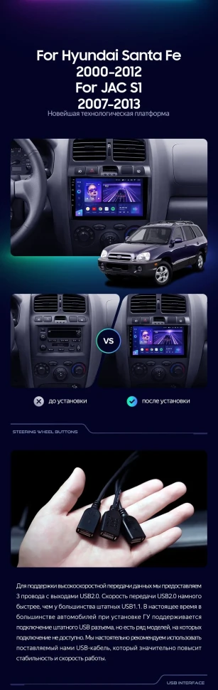 Штатная магнитола Teyes CC3 2K 4/64 Hyundai Santa Fe SM (2000-2012)