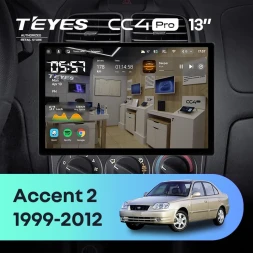 Штатная магнитола Teyes CC4 Pro 12/256 Hyundai Accent II LC2 (1999-2012) F1 (13")