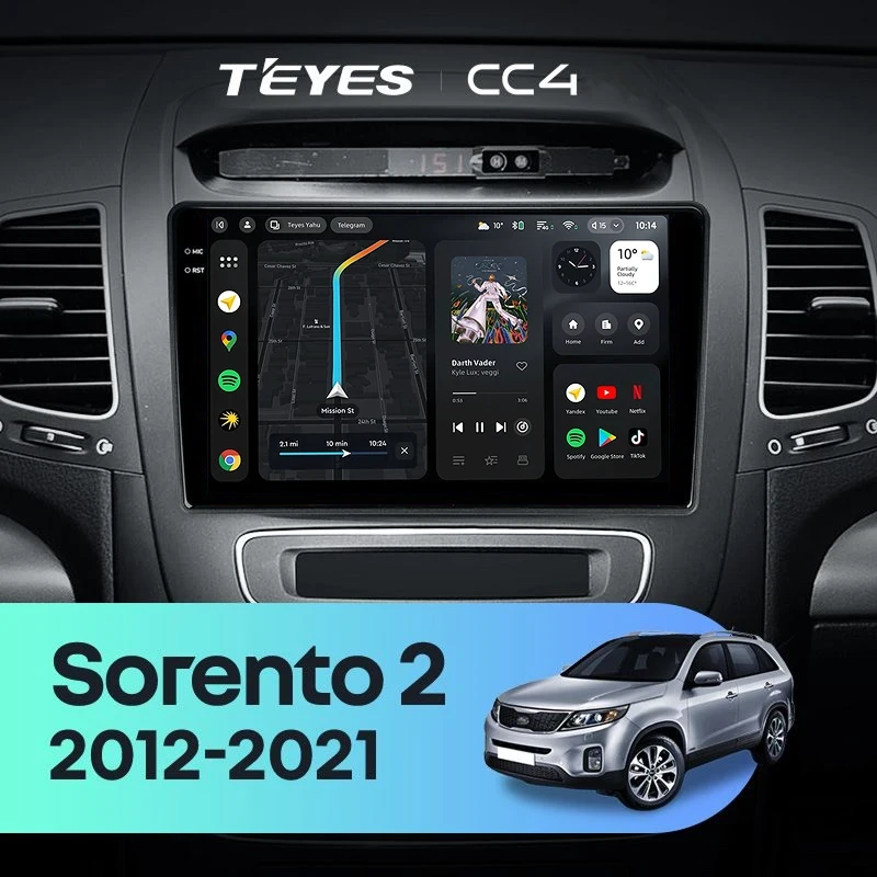 Штатная магнитола Teyes CC4 8/128 Kia Sorento 2 II XM (2012-2021) F1