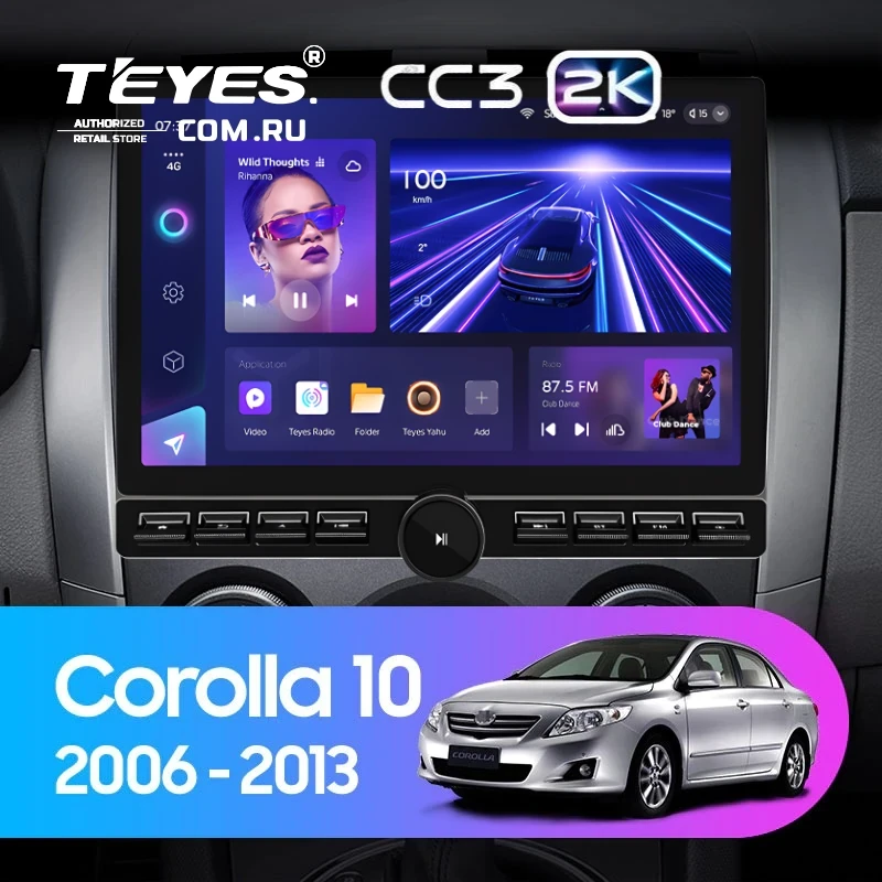 Штатная магнитола Teyes CC3 2K 6/128 Toyota Corolla 10 E140 E150 (2006-2013) Тип-A (13" с кнопками)