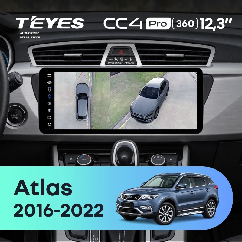 Штатная магнитола Teyes CC4 Pro 12.3" 360 12/256 Geely Atlas NL-3 (2016-2022) Тип-B