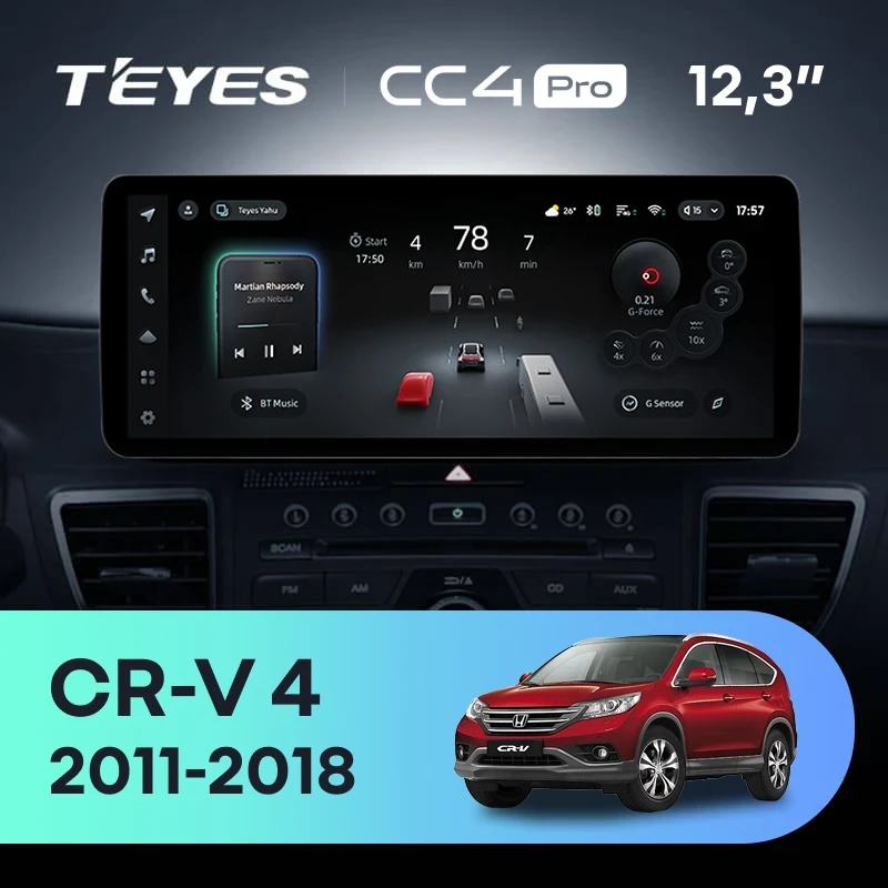 Штатная магнитола Teyes CC4 Pro 12.3" 8/128 Honda CR-V 4 RM RE (2011-2018) Тип-B