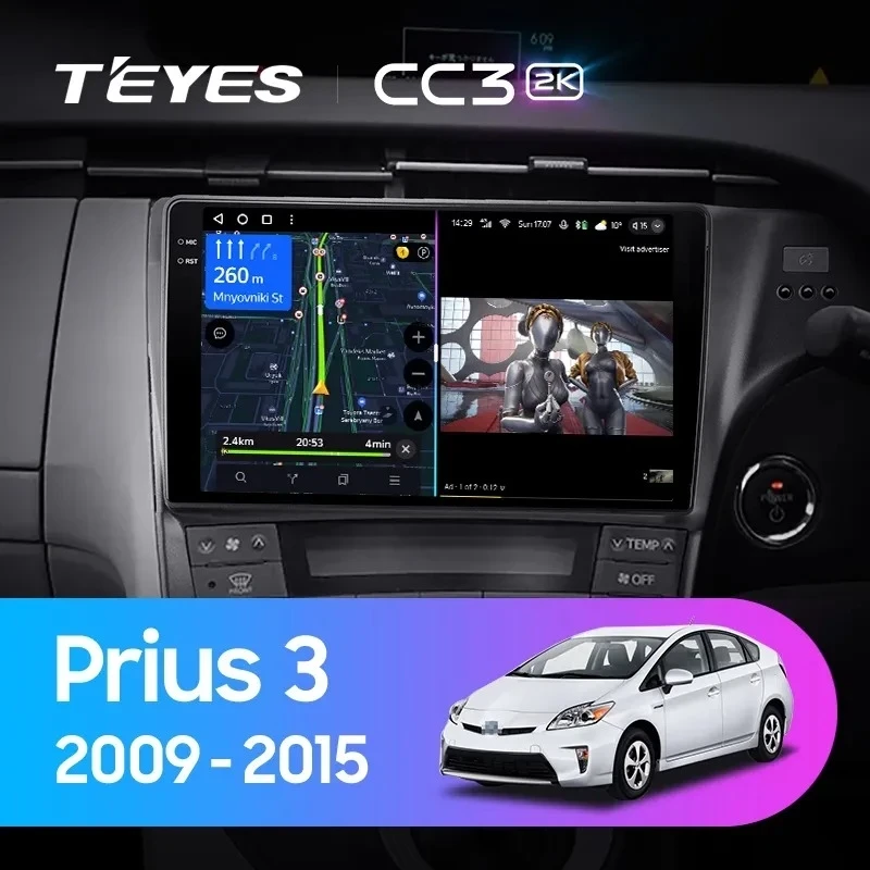 Штатная магнитола Teyes CC3 2K 360 6/128 Toyota Prius 3 XW30 (2009-2015) F2 Правый руль