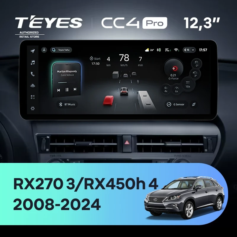 Штатная магнитола Teyes CC4 Pro 12.3" 8/128 Lexus RX270 3 RX450h 3 AL10 (2008-2015) Тип-D