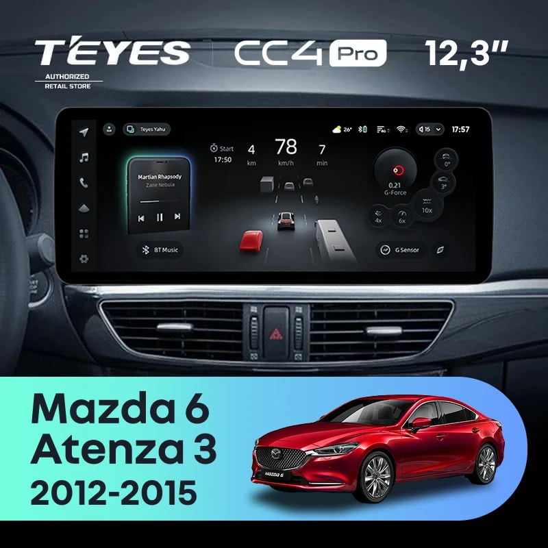 Штатная магнитола Teyes CC4 Pro 12.3" 12/256 Mazda 6 GJ (2012-2015) Тип-A